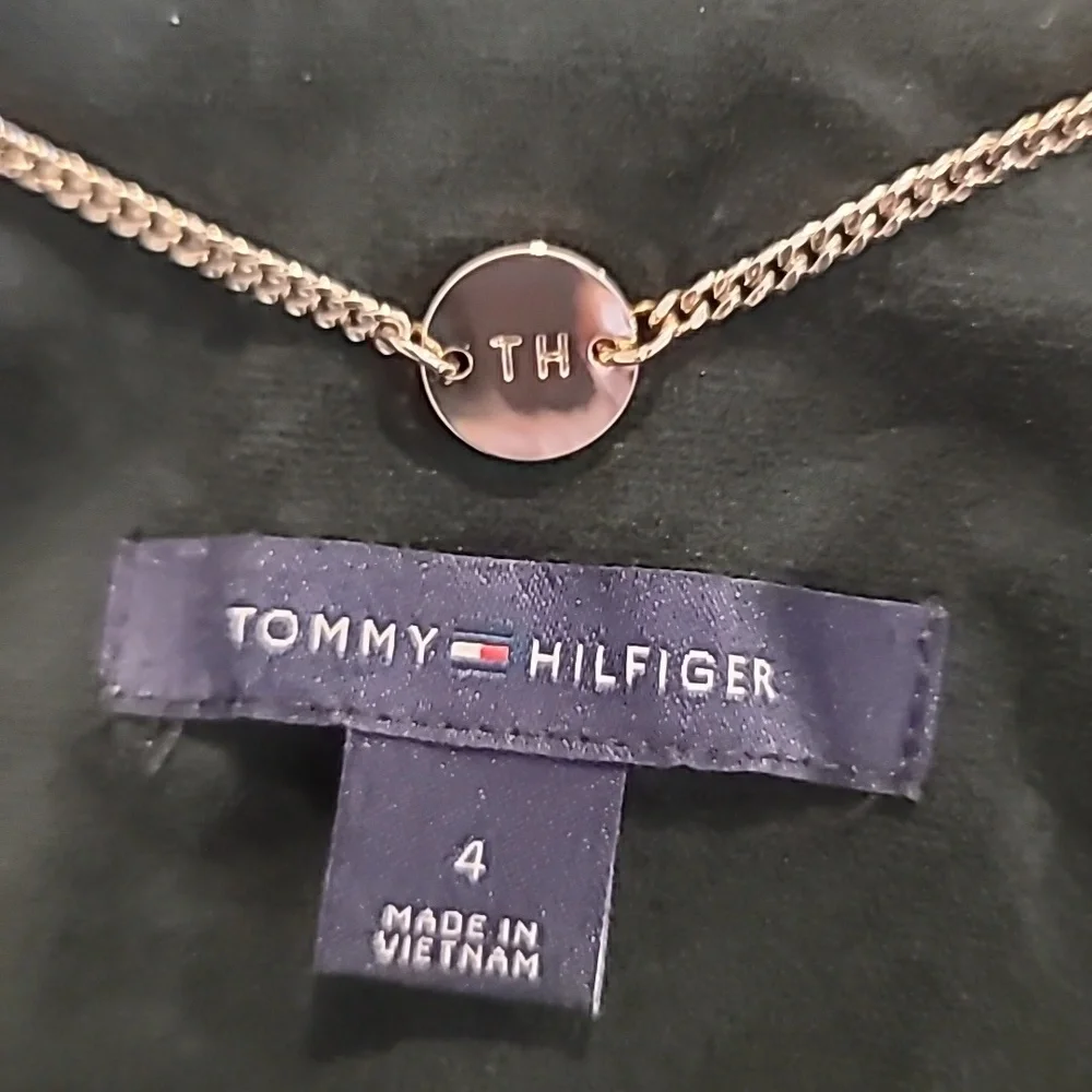 Tommy Hilfiger Green Monogrammed Velvet Blazer with Navy Trim Size 4 - Picture 3 of 8